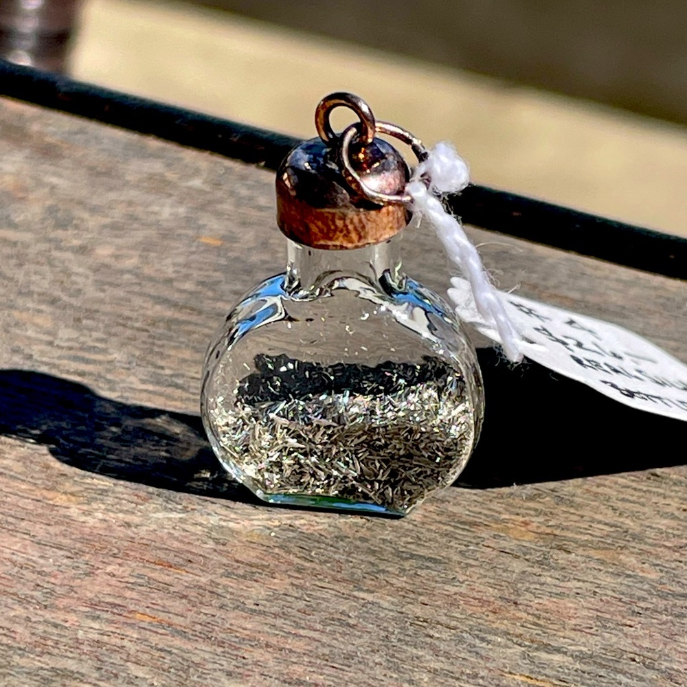 Glass Bottle Pendant with Silver Shavings